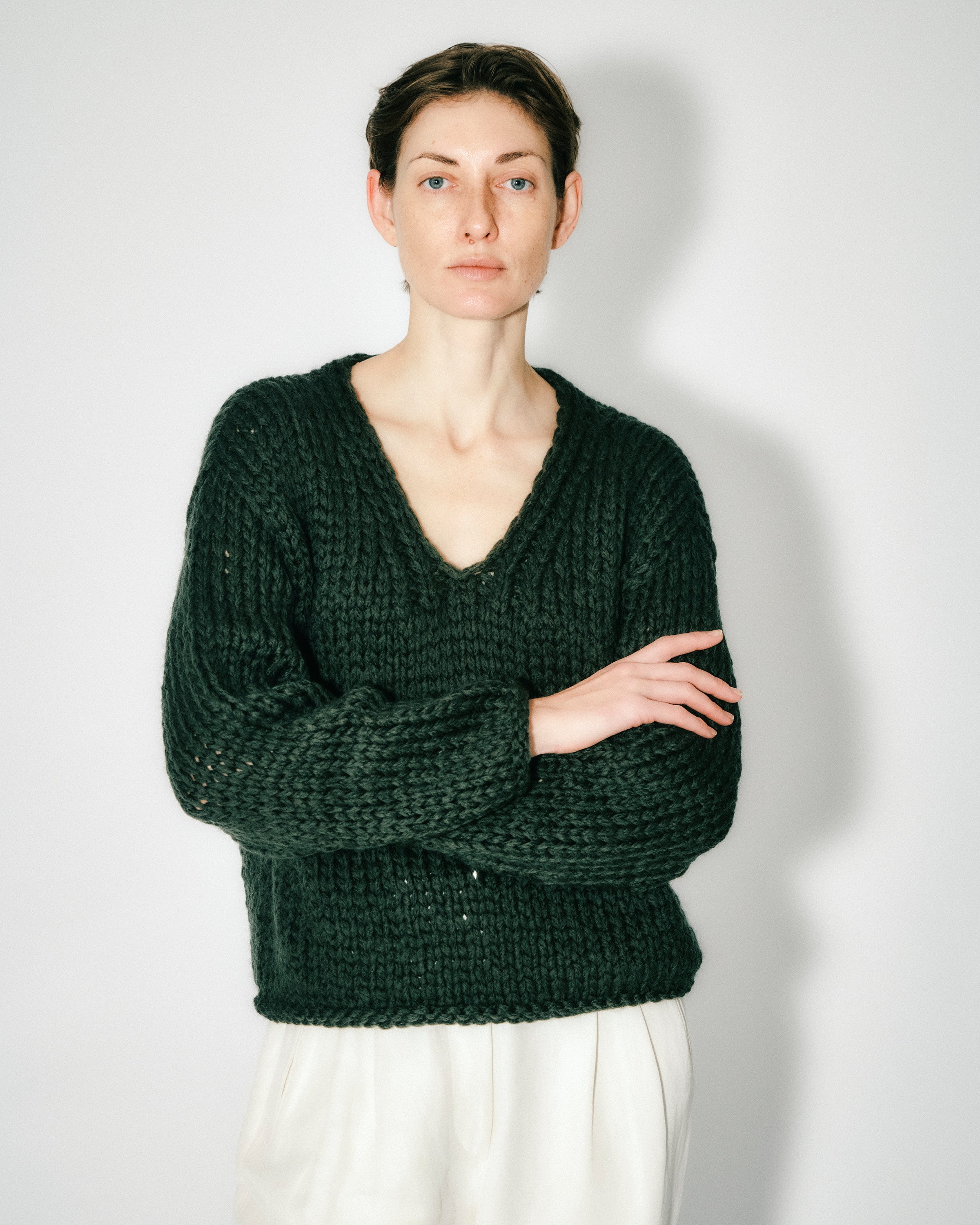 Pull Classique Col V Mérinos Rose Clair