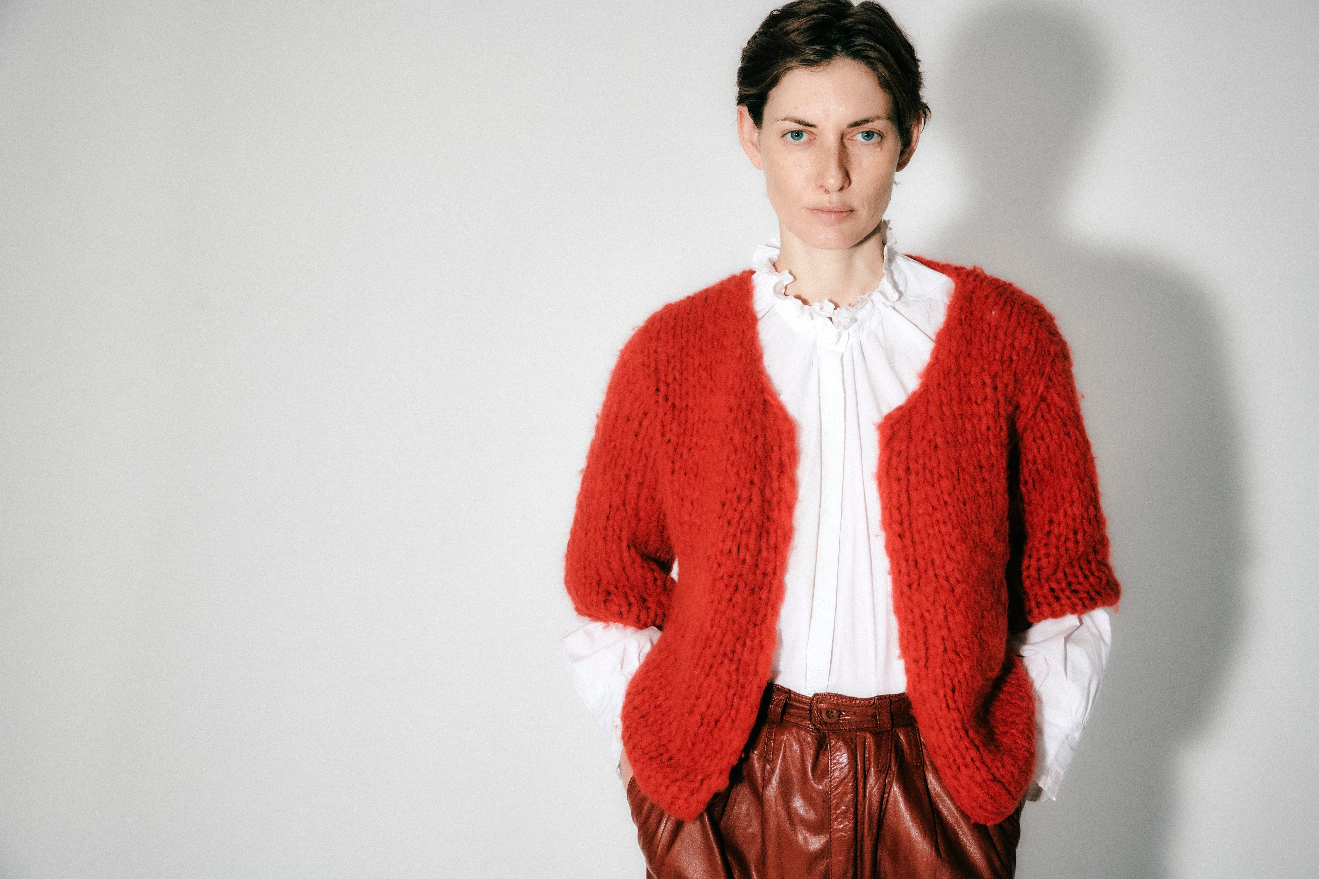 Klassische Strickjacke aus Merinowolle in Rot